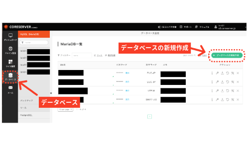 コアサーバーデータベース作成１